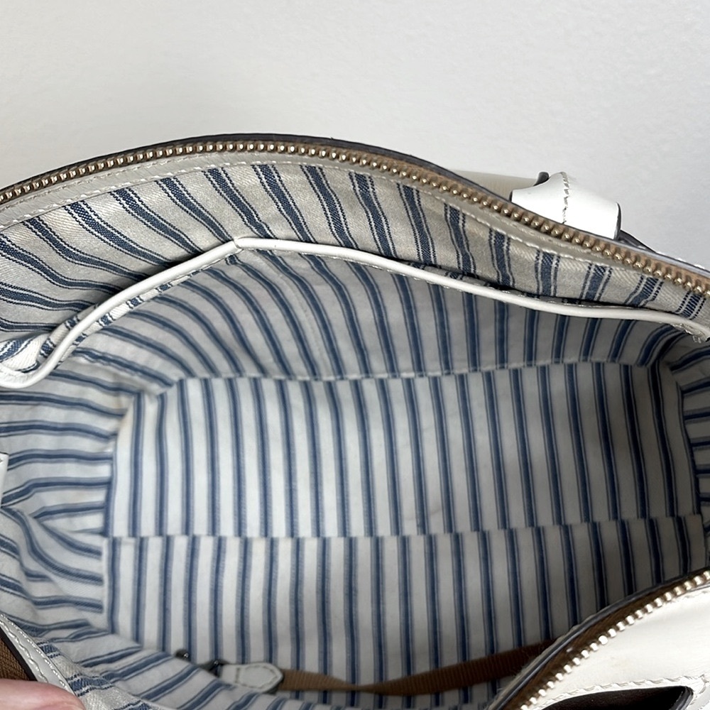Dooney & Bourke Beacon Smooth Leather Woven Embossed Domed Satchel Bag White - Picture 11 of 17